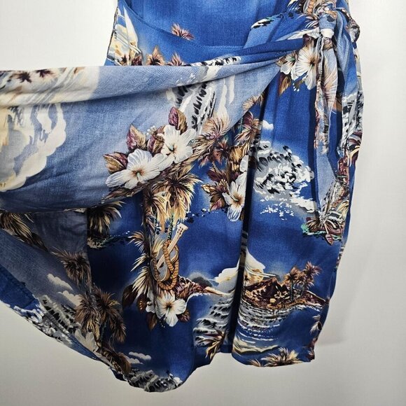 90s Hilo Hattie Hawaiian Tropical Print Sleeveless Sheath Dress Side Tie Blue M - Picture 5 of 11